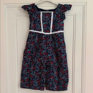 Janie and Jack Navy Floral Romper with Red and Teal Flowers